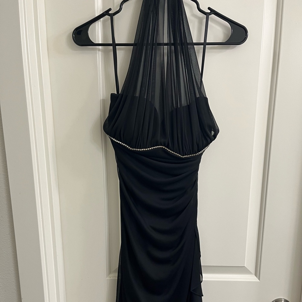 Blondie Nites Black Backless Halter Dress